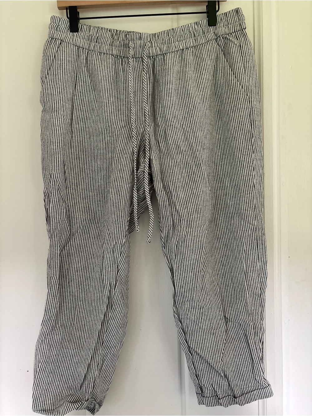 J. Crew Black & White Striped Drawstring Trousers
